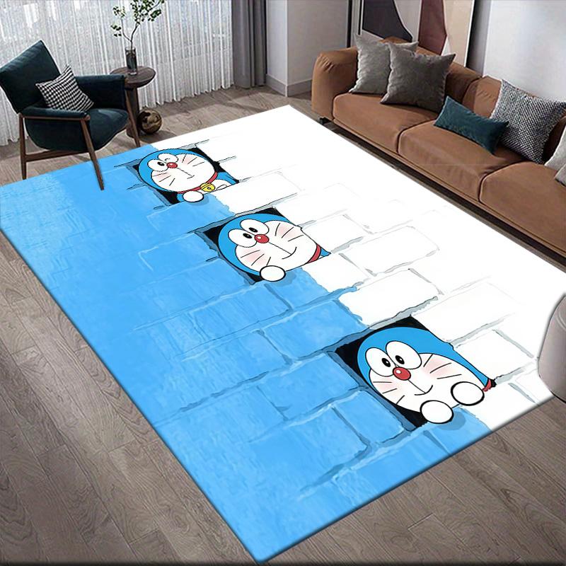 Doraemon3 Flannel Pattern Square Carpet,Area Rug,Carpet Rug for Living Room Bedroom Sofa Playroom Decor,Non-slip Floor Mat