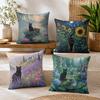 Black Cats In Floral And Scenic Scenes Cushion Cover Durable Hypoallergenic Organic Linen Pillow Cover Washable SkinFriendly