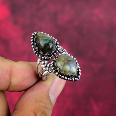 Labradorit Edelsteinschmuck, 925 Sterling Silber Handgefertigter Ring, Neuester Designschmuck