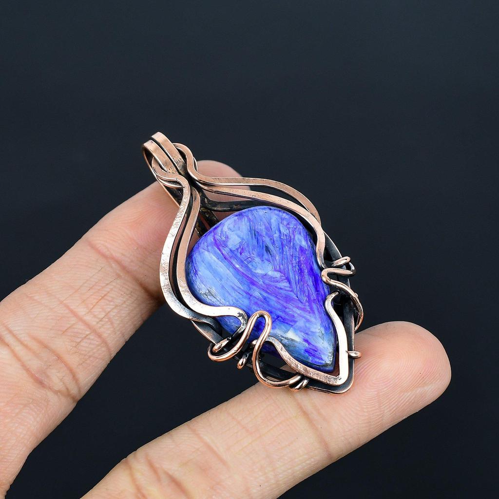 Charoit Handgefertigter Edelstein Anhänger, 999 Kupferdraht Umwickelter Anhänger Antikschmuck, Für Verlobungsgeschenk