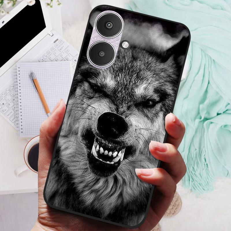 For Xiaomi Redmi 13C 5G Case Black Silicone Bumper Wolf Lions Soft TPU Covers for Xiaomi Redmi 13C 5G Funda Coque Protective