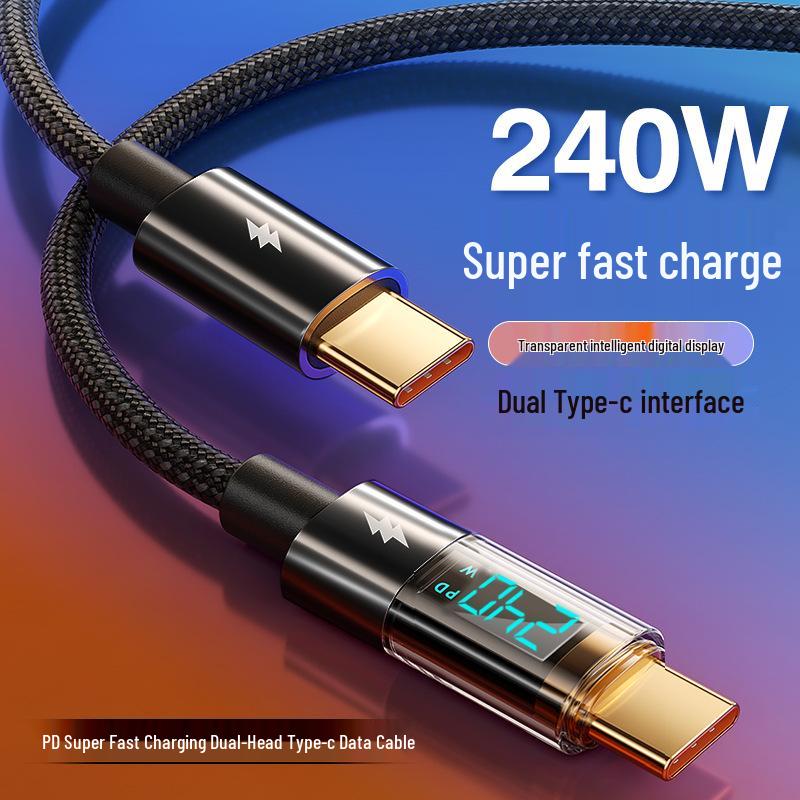 6A Transparent Type-C Data Cable, 100W Super Fast Charging, Compatible with Huawei, Xiaomi, and Apple Devices.