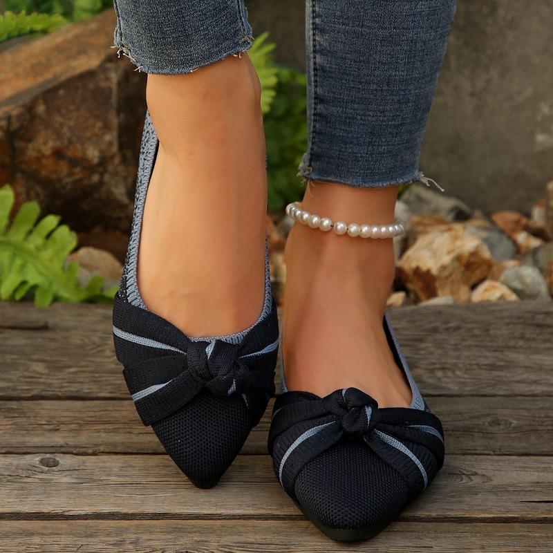 Damen Neue Frühjahrs- und Herbstspitze Flache Einzelne Schuhe Große Größe Mode Fliegendes Gewebe Ein Fuß Slip Lässig