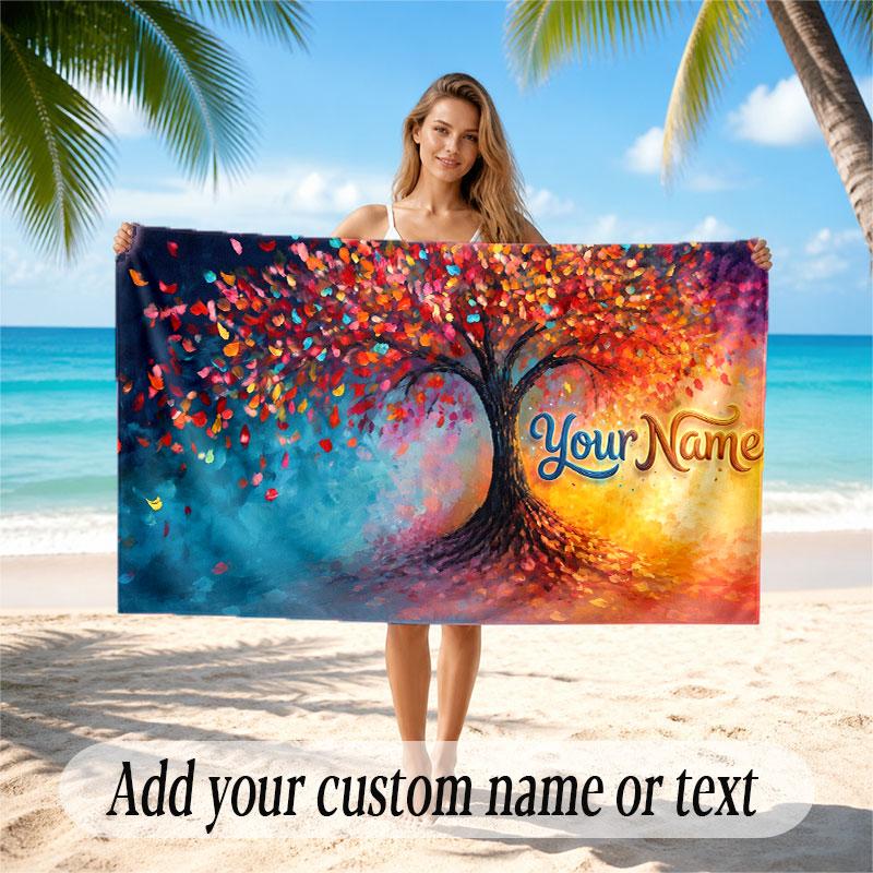 Sunset Landscape Theme Beach Towel Personalized Custom Name & Text Soft Quick Dry Beach Towel for Swimming Travel