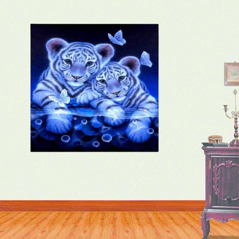 Exquisite Diy Painting Full Circular Tigers Butterfly With 3d Embroidery For Elegant Home Decor