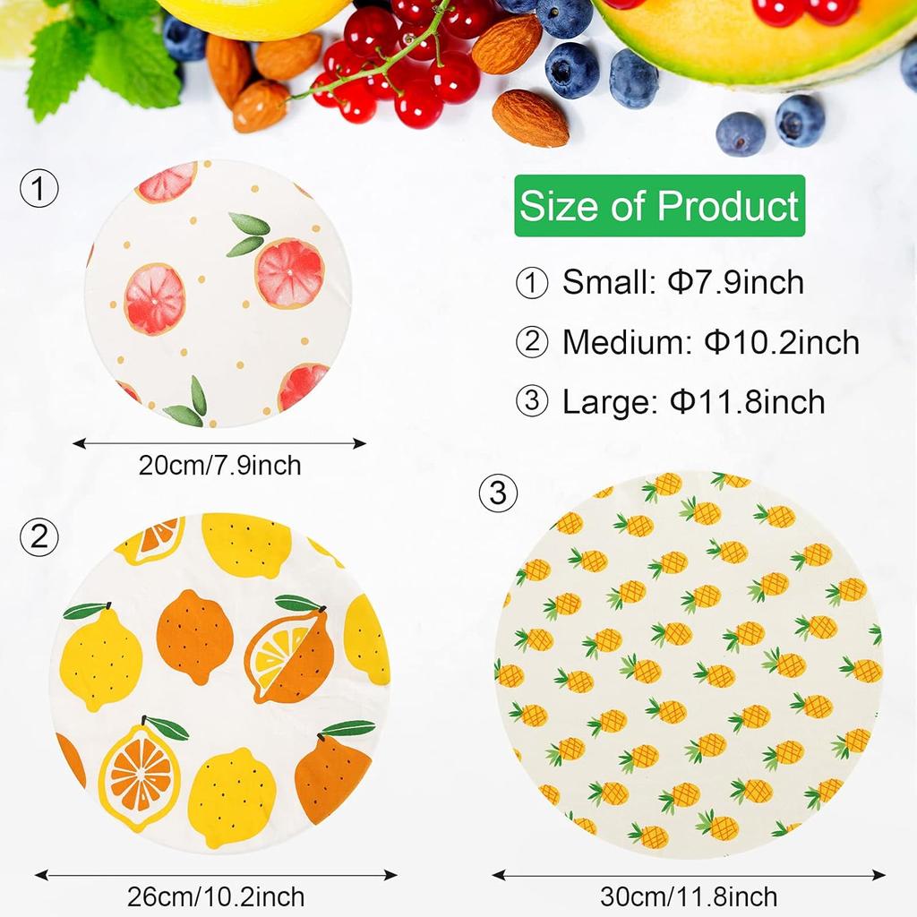 Chinco 6 Pieces Reble Bowl Covers Colorful Elastic Fabric Food Cover for Bowls Food Storage Container Kitchen Picnic (Fruit Style)