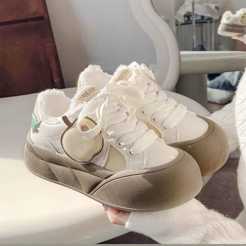 

Fashion Cute Plush Women Casual Shoes Winter New Thicken Warm Comfortable Cotton Shoes Outdoor Non Slip Lace Up Height Increase Sneakers 35
