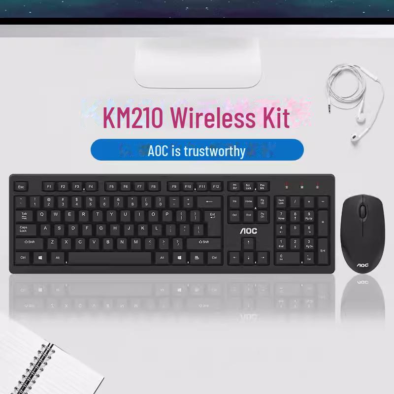 AOC KM210 Silent Waterproof Wireless Mouse & Keyboard Set – Power-Saving for Home & Gaming.
