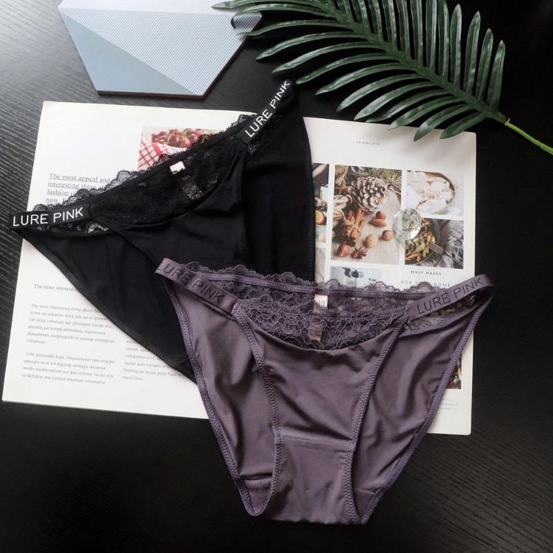 Thin Sexy Knickers Women's Low Waist Briefs Patchwork Lace Underwear Women's Ice Silk Breathable Women's Triangle Panties