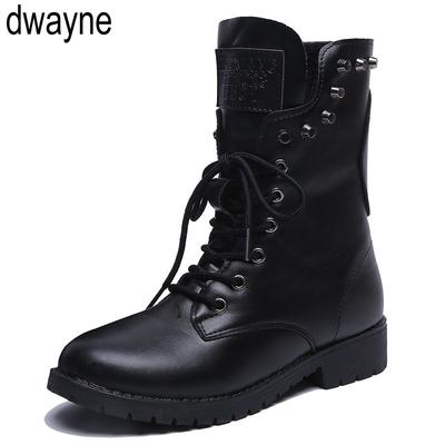 2024 Rivets Mid Calf Boots Autumn Shoes Women Flat Leahter Boots Lace Up Round Tote Botas Mujer  Women Shoes Fgb6