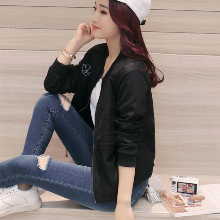 Koreański styl luźna kurtka baseballowa, plus rozmiar krótki płaszcz ze skóry PU dla kobiet w jesiennej modzie