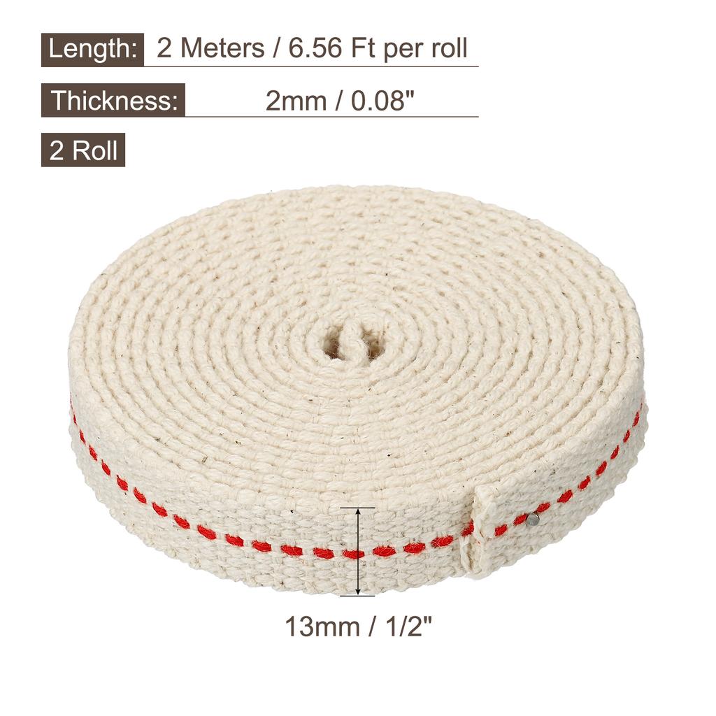2 Roll Oil Lamp Wick Cotton Lanterns Wick with Black Stitch for Kerosene Burner Lighting  13/15/20/22/25mm Flat 6.5/10 Foot