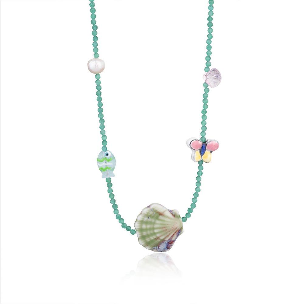 Crystal Shell Pendant Necklace Sea Beach Bohemia Beads Chain Choker  Vacation