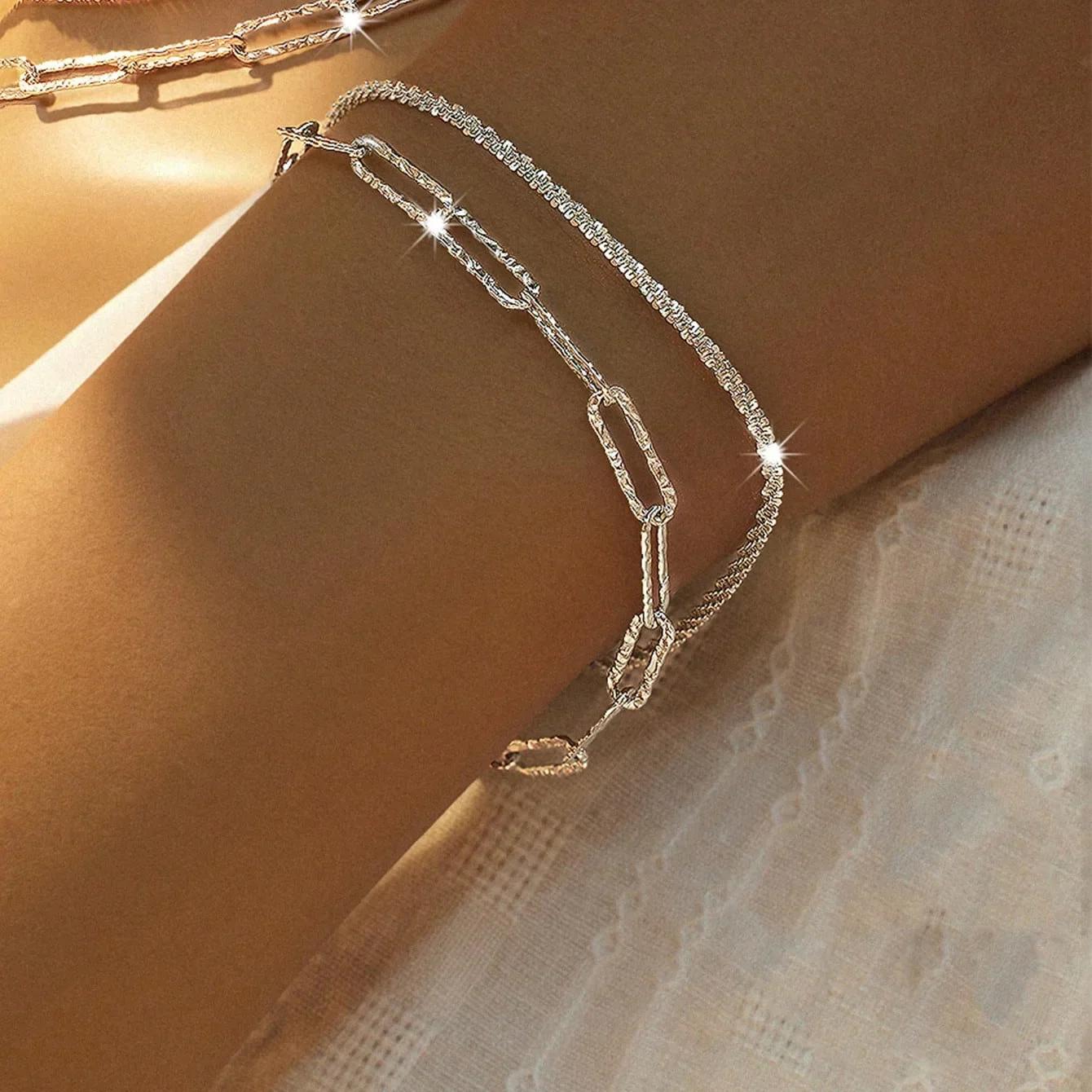 

Sparkling 925 Silver Bracelets for Women Fashion Korean Designer Double Layered Starry Sky Bracelets Wedding Jewelry
