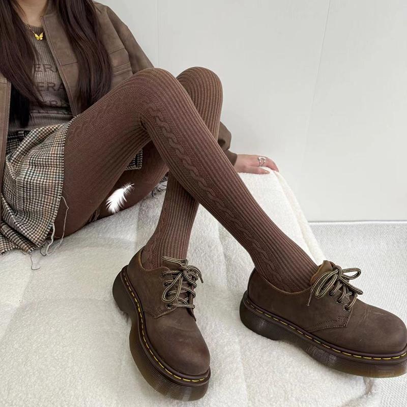 Korean Knitted Side Twist Tights Women Vertical Thermal Light Slimming Simple Versatile Pantyhose Underwear Leggings Stocking