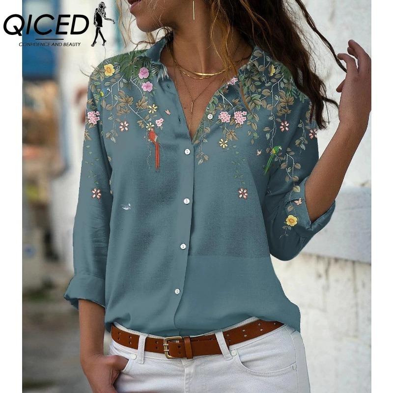QICED 38 Color Women's Fashion Casual Long Sleeve POLO Neck Blouses & Shirts