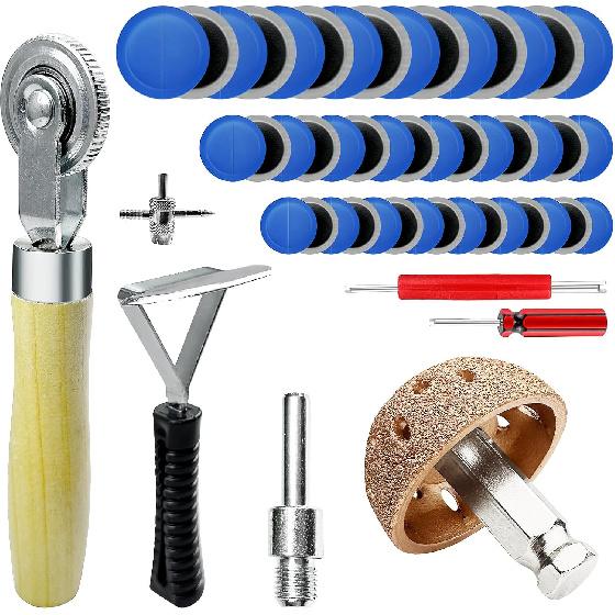 53Pcs Tire Patch Kit Heavy Duty, Tire Repair Tools 42 Mm Tungsten Steel Buffing Wheel With 32/42/58Mm Tire Patches, Inner Liner Scraper, Tire Patch