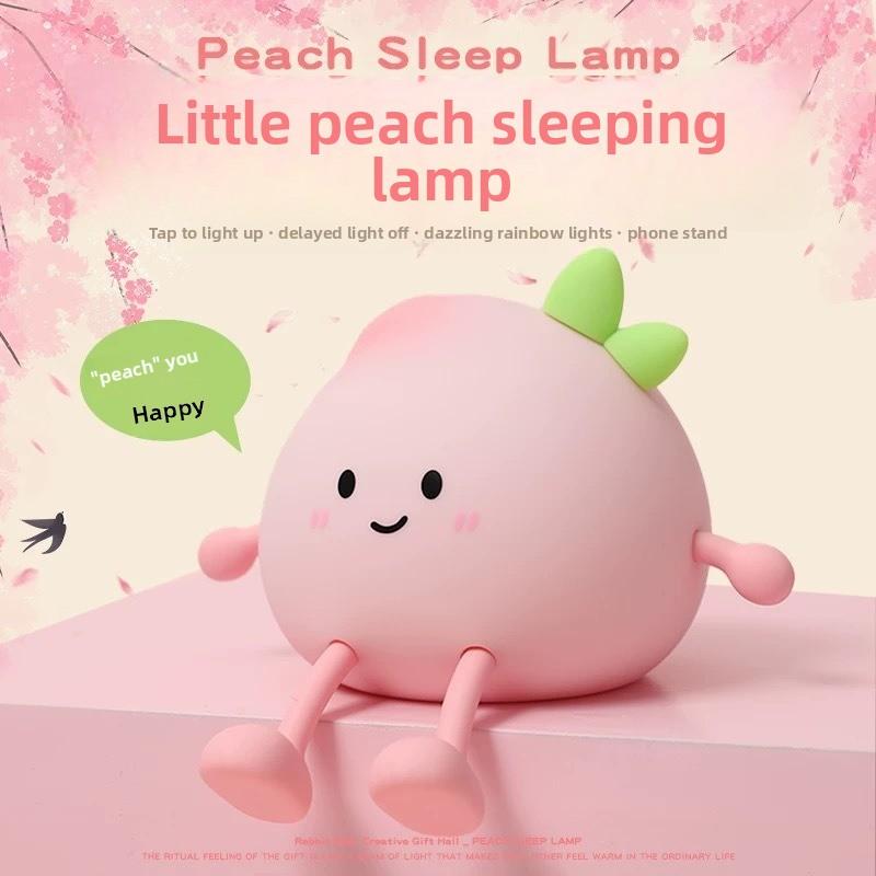 Squishy Peach Silicone Night Light - Rechargeable Dimmable LED Lamp, Cute Bedroom Decor & Sweet Gift for Kids, Girls & Her