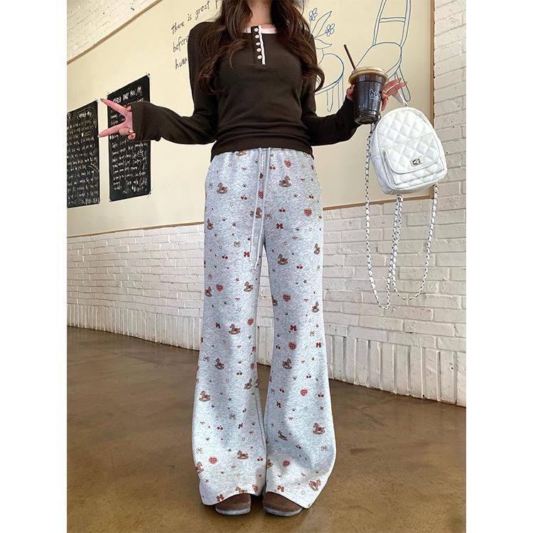 Mishang  Korean Style Slimming Micro-Flare Christmas Casual Pants for Women Small