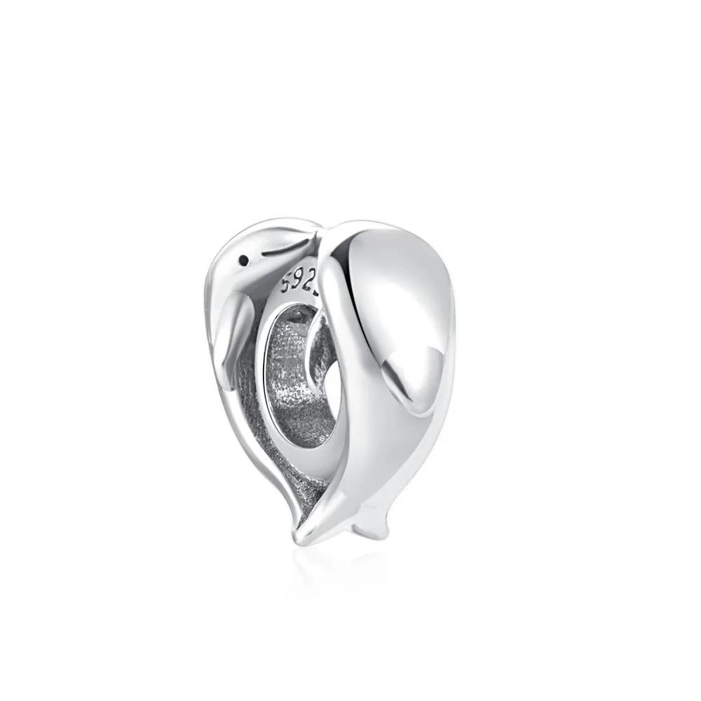 New Shining Zircon Love Heart Spacer Bead 925Silver Pendant for DIY Bracelet Flower Charm Women Jewelry Making