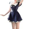 Academy Style Bow Blue Dress Children's Summer New Small Waist Thin a Word Puffy Skirt
