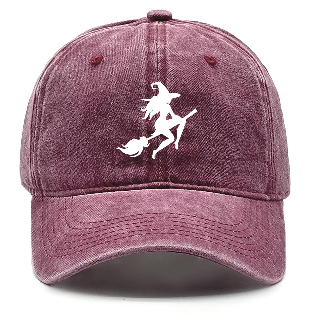 

White Witch Print Adjustable Baseball Cap, Mesh Hat Unisex Curved Brim Lightweight Simple Snapback Baseball Hat as the picture вино красного