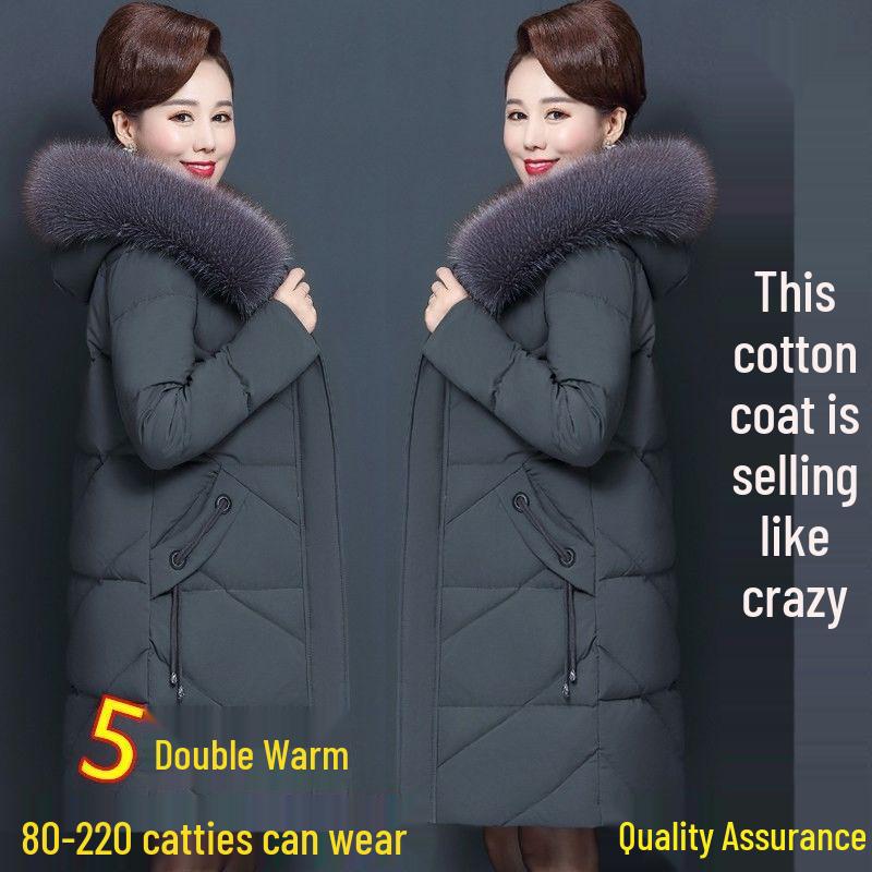 Mid-Length Down Cotton Jacket for Middle-Aged and Elderly Women