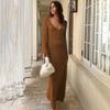 Autumn and Winter New Beach Skirt Solid Color Sexy Backless Knitted Hollow Dress Long Skirt Bikini Swimsuit Blouse