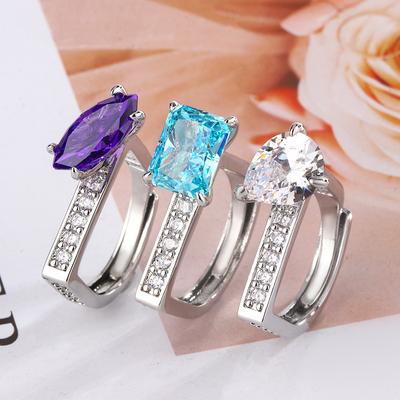 Ice Flower Cut Ring Sapphire Zircon High Carbon Diamond European and American Broken Ice Flower Ring