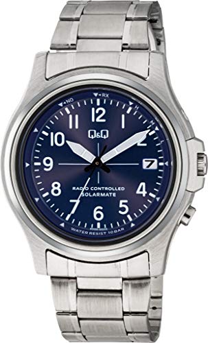[Citizen Q&Q] Analog Radio-Controlled Solar-Powered Watch, Water Resistant, Date Display, Metal Band, Blue Dial, HG18-235, Men s, Silver