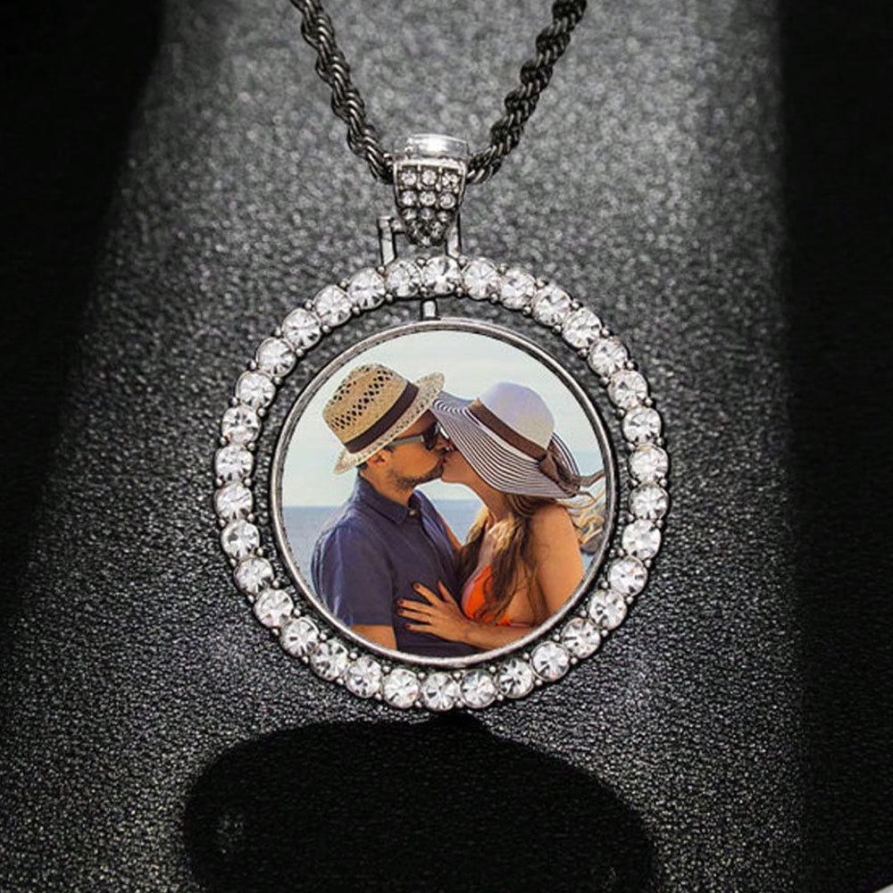 European Hip Hop Personalized Round Photo Men's Necklace