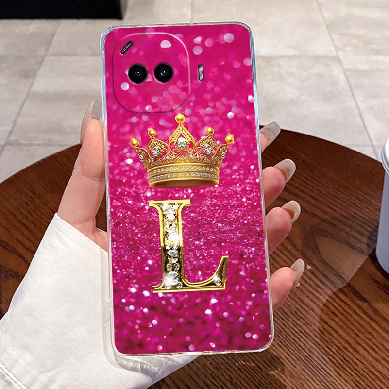 Shockproof Phone Case For Vivo iQOO Z11 Turbo Transparent TPU Soft Casing Luxury Lucky Initial Letter With Crown Couple Shell