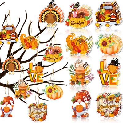 9Pcs Hanging Ornaments Thanksgiving Fall Tree Decorations Wooden Hanging Signs and Pendant with Ropes Harvest Decor