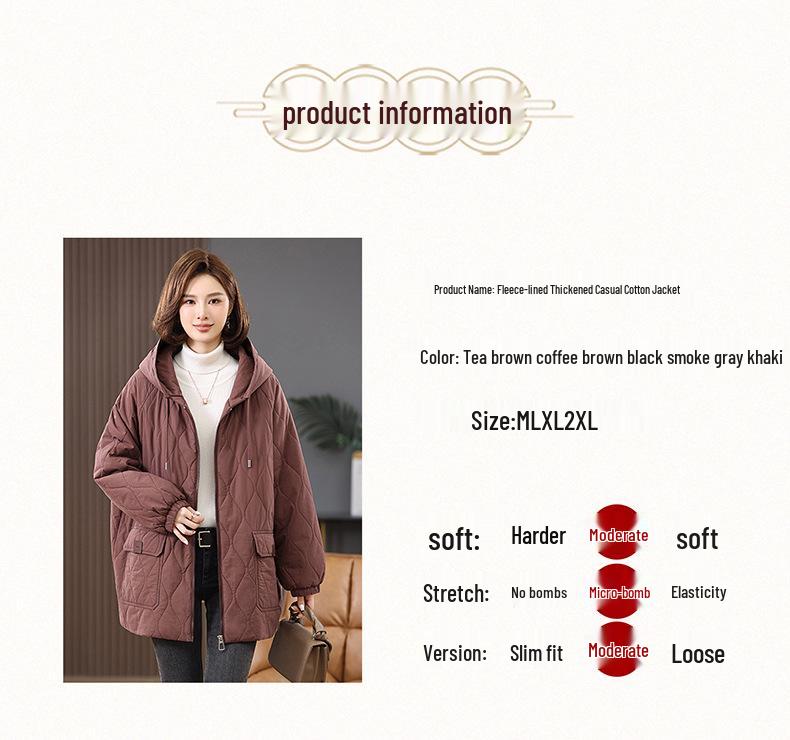 Women's 2024 Winter Fleece-Lined Thick Cotton Coat - Plus Size, Casual, Loose-Fit, Middle-Aged Style.