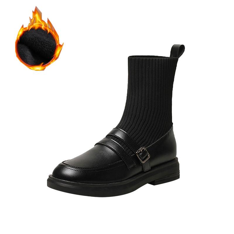 

Мода 2024 года, женские эластичные ботинки, массивные ботинки, женская зимняя обувь, ботильоны из коровьей замши, черные женские осенние модные ботинки на платформе 39