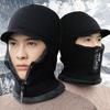 Thermal Hat Zipper Opening Fleece Lining Knitting 2 In 1 Solid Color Men Neck Guard Cap Hat for Sport