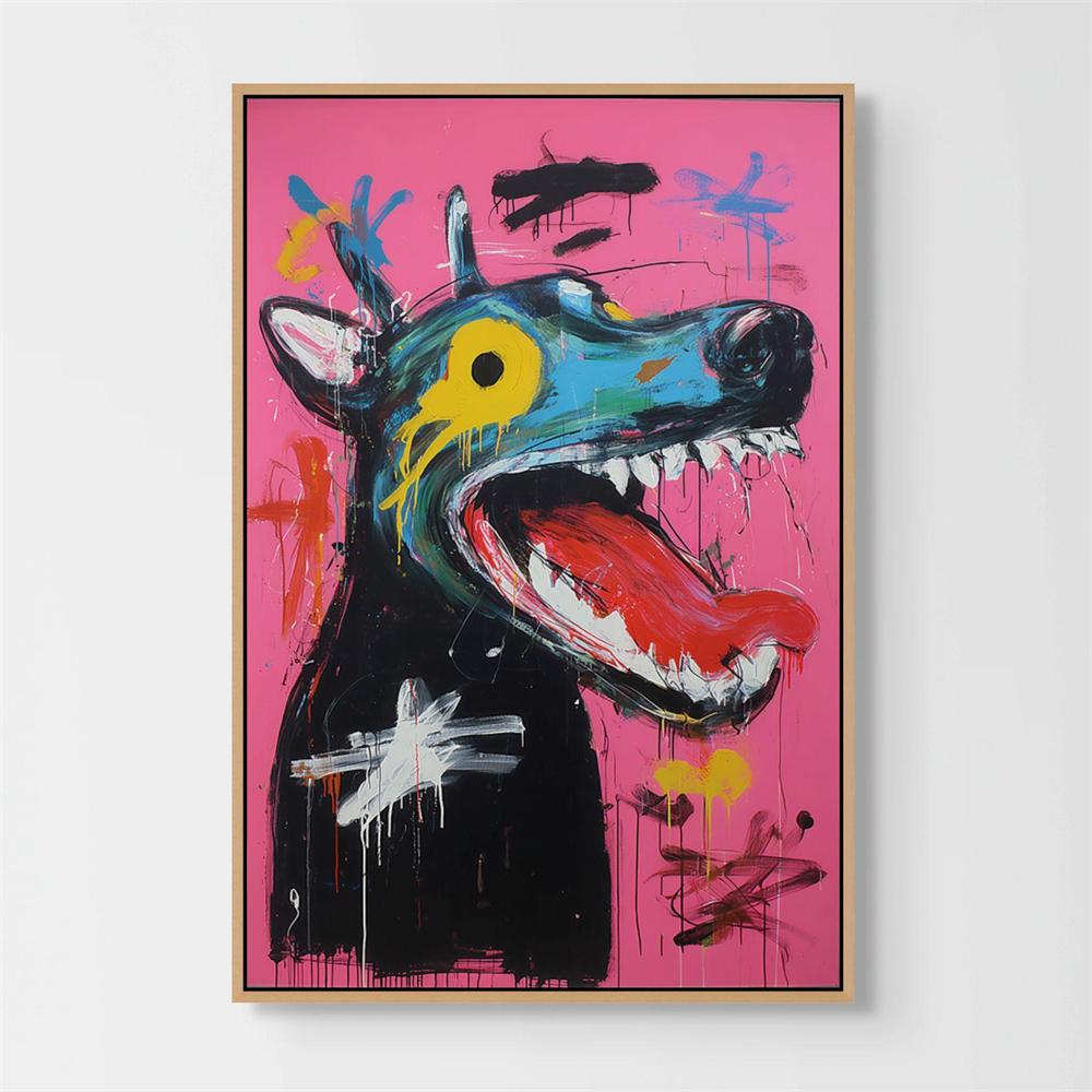 Graffiti Animal Dog Oil Painting Print Graffiti Abstract Canvas Painting Vintage Modern Portrait Wall Art Poster Bedroom Decor 21X30CMNo Framed