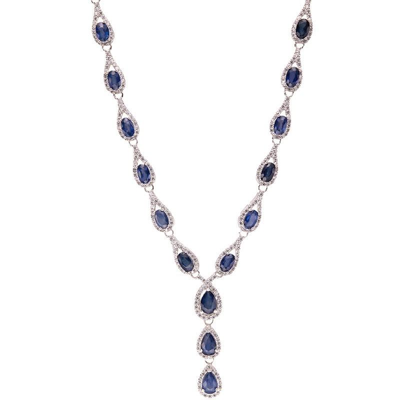 French Vintage Sapphire Y Necklace Water Drop Gradient Choker Banquet Women