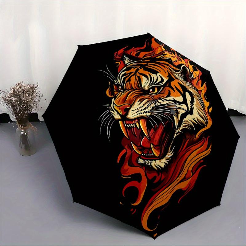 1pc Tiger Flames Automatic Open 8-Rib Windproof Umbrella, Travel & Commuting, Suitable for All Seasons, Lightweight Portable,025