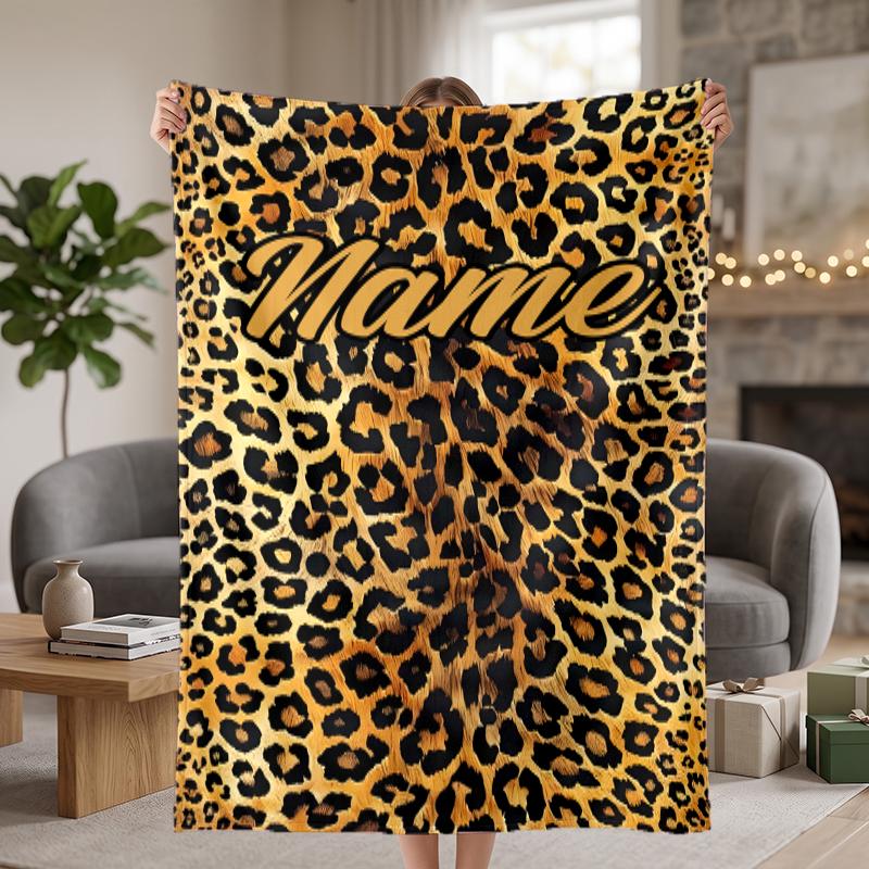 Trendy Leopard Print Custom Flannel Blankets Soft Warm Cozy Throws for Home Decor Holiday Gifts
