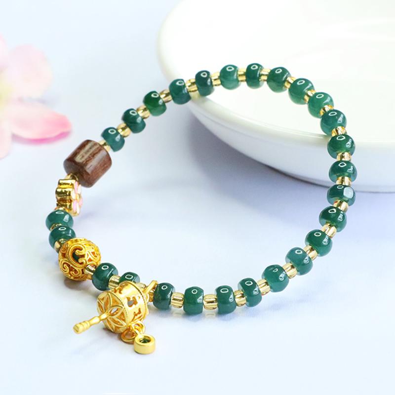 Juanyu Myanmar Jade Beads Bracelet Blue Jadeite Bracelet Natural Stone Beaded Bracelets 17.5cm
