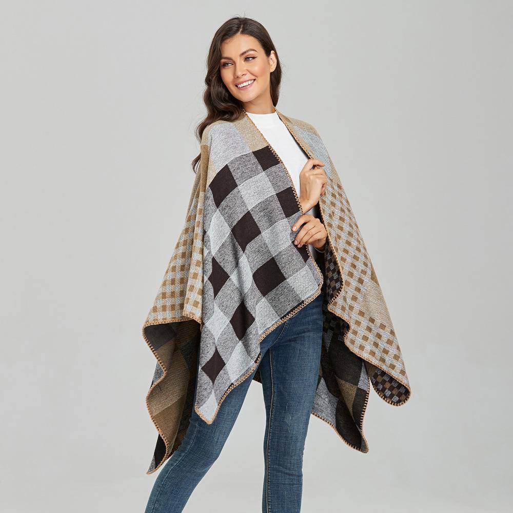 

Women s Versatile Thickened Imitation Cashmere Slit Travel Shawl Cape 130x150 cm