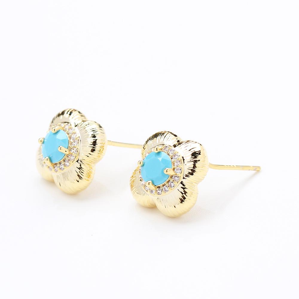 Klassieke niche high-end blauwe zirkoon bladgoud oorbellen exquise veelzijdige 925 zilveren oorstekers dames