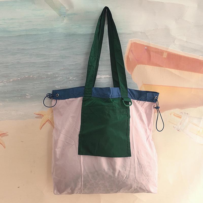 Eco-Friendly Foldable Shopping Tote with Buckle, Drawstring Closure, and Single Shoulder Strap