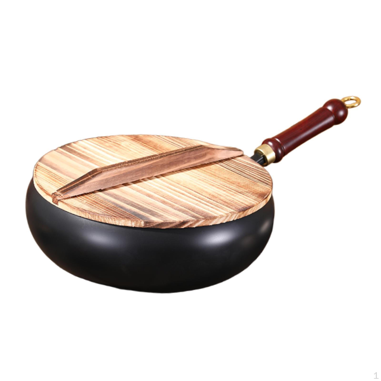

9.45 Сковорода Wok для жарки без покрытия Многоцелевая деревянная ручка для приготовления пищи Посуда для домашней кухни wood lid