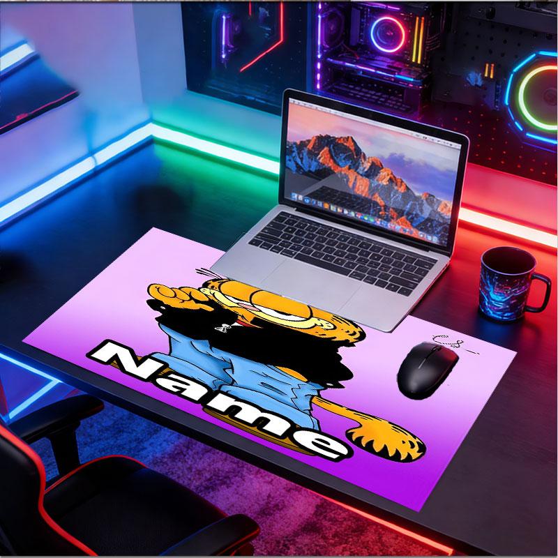 Custom Name Personalized Garfield Pattern Mousepad, Laptop PC Desk Mat, Decorative Desk Mat for Home Keyboard Pad Gift