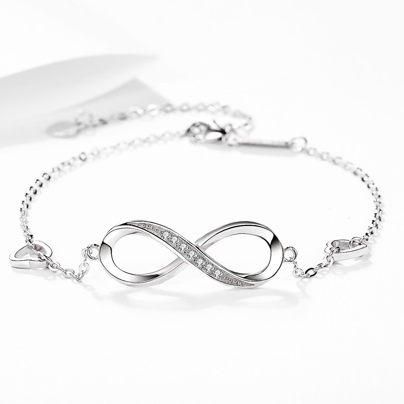 

S925 Sterling Silver Infinity Love Bracelet - Elegant and Versatile Jewelry 925 Silver платиновый