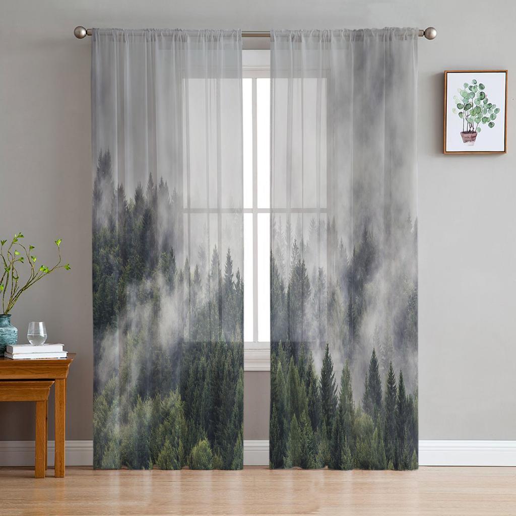 Luxury Tulle Curtains Fog Woods Fir Jungle Living Room Kitchen Chiffon Curtain Youth Bedroom Sheer Floor Valance Curtain