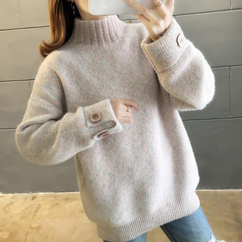 Sweater Women's Autumn and Winter Thickened New Chenille Mink Fleece Loose Turtleneck Knitted Bottoming Shirt Women