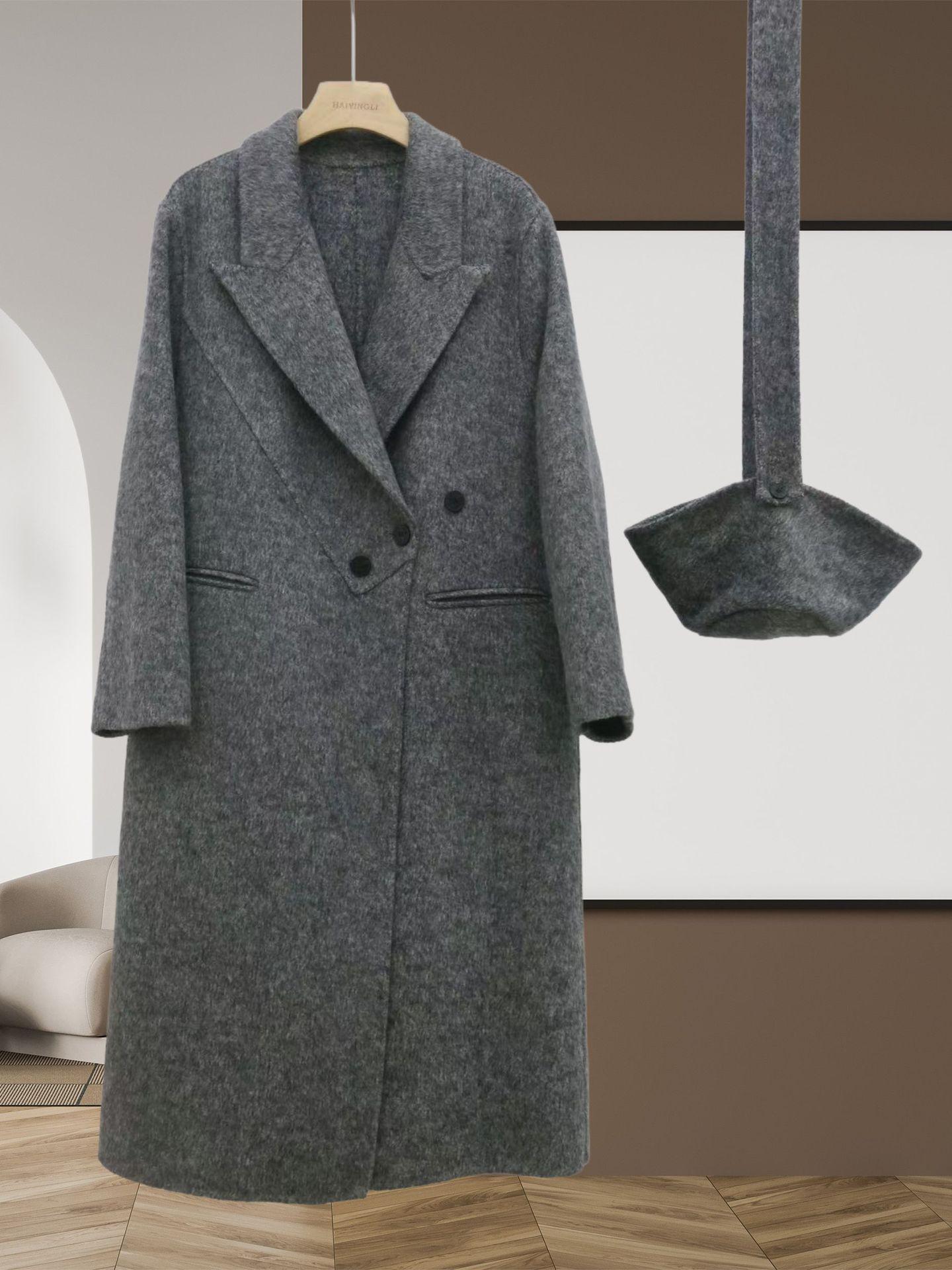 

2025 Autumn/Winter Korean Style Wool Coat & Fisherman Hat Set with Suit Collar S for 45-60 kg хізер сірий колір